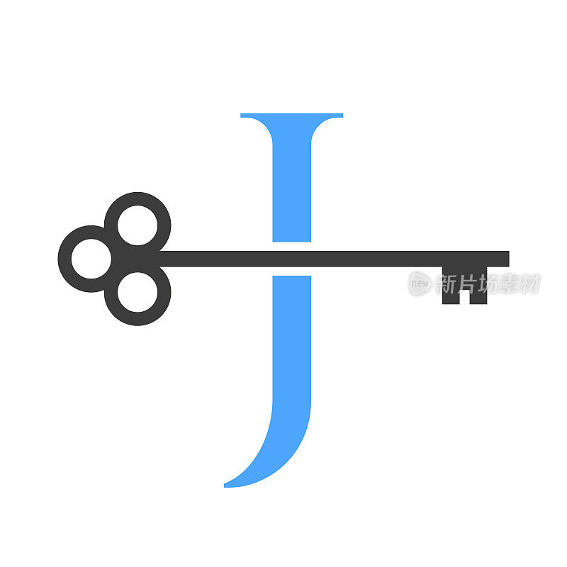 字母J房地产标志概念与Home Lock键向量模板。豪华家居标志关键标志